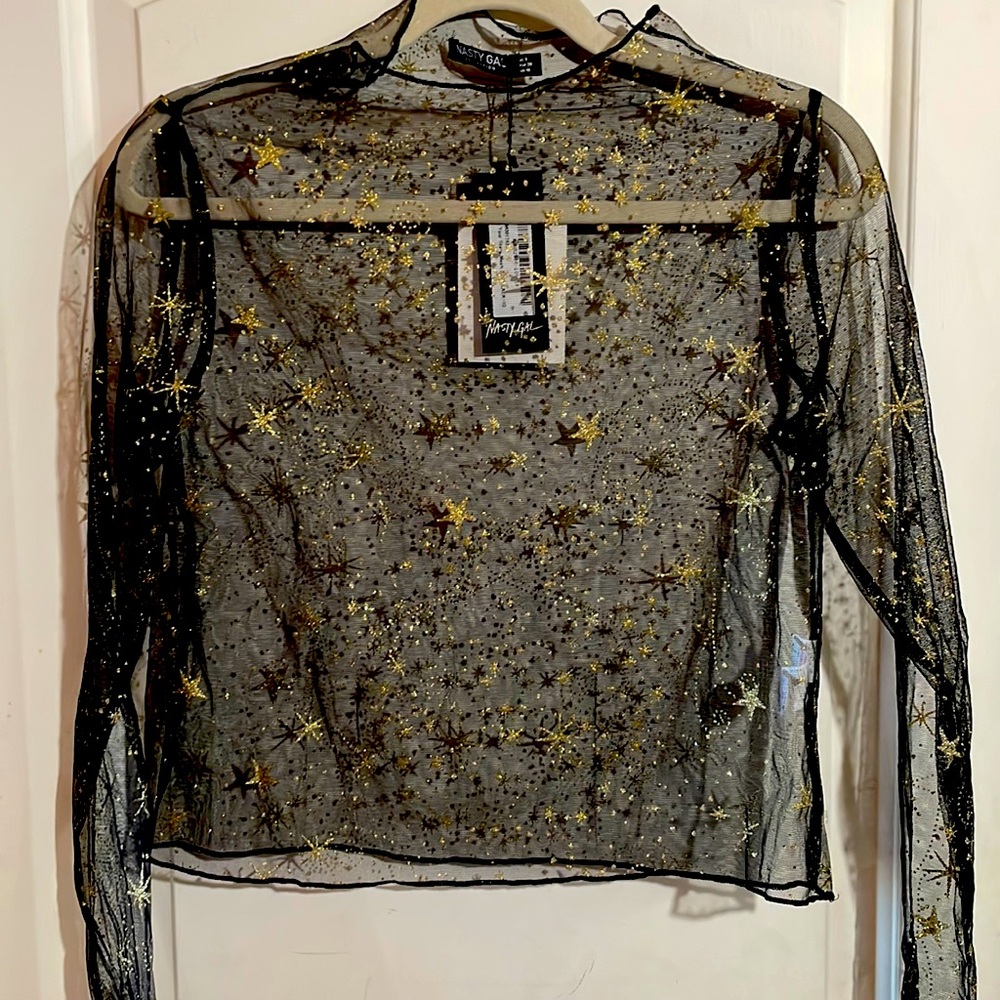 Sheer Black and Gold Star Top